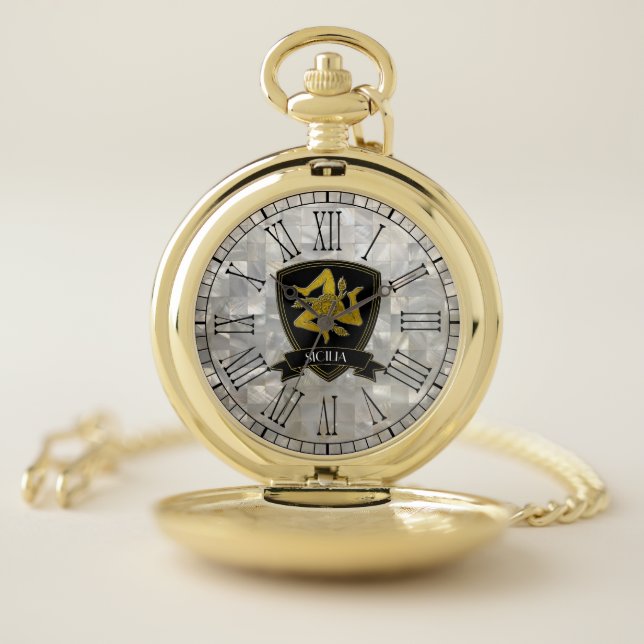Sicilian Trinacria Your Text Pocket Watch (Inside)