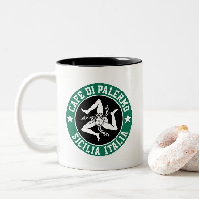 Sicilian Trinacria Your Text Two-Tone Coffee Mug (With Donut)