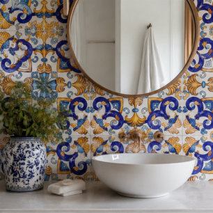 Sicilian Vibrant Majolica Scrollwork Mediterranean Ceramic Tile