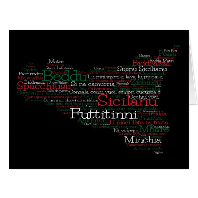 Sicilian Word Art Map Cards (Front Horizontal)