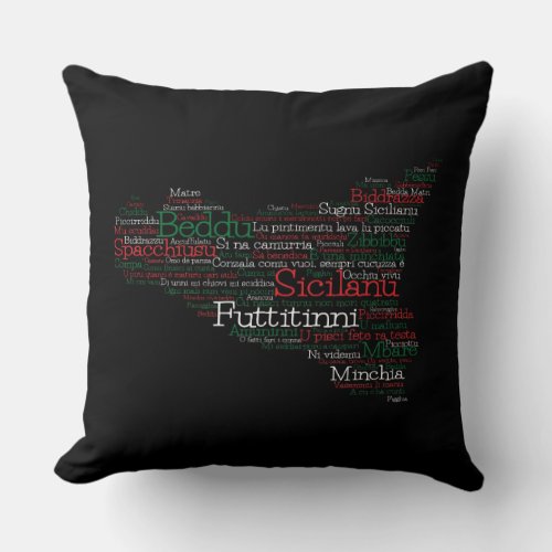 Sicilian Word Art Map Throw Pillow