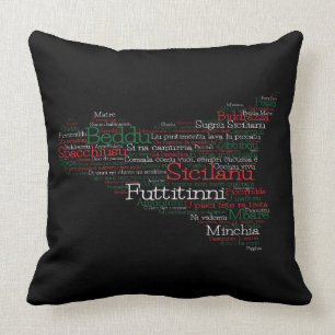 Sicilian Word Art Map Throw Pillow