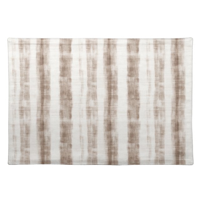 Sicilian Woven Cream Tan Stripes Bridal Shower Cloth Placemat (Front)