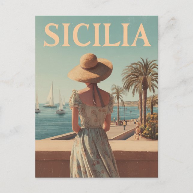 Sicily 50s vintage travel postcard (Front)