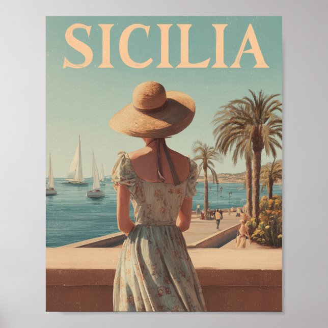 Sicily 50s vintage travel poster (Front)