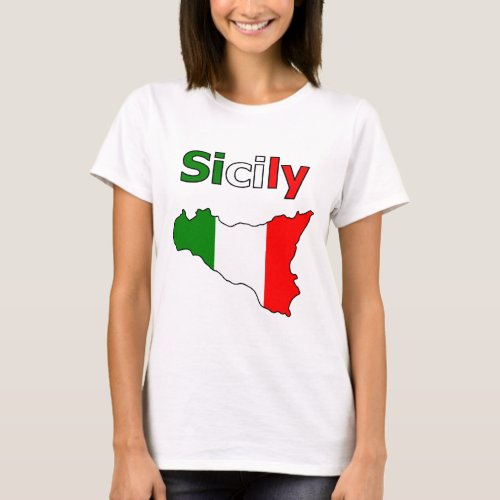 Sicily and Map in Italian Flag Colors T_Shirt