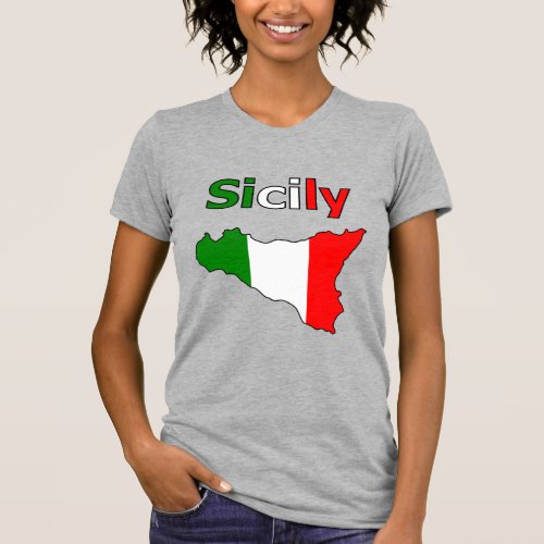 Sicily and Map in Italian Flag Colors T_Shirt