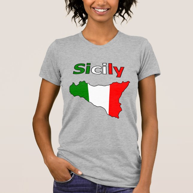 Sicily and Map in Italian Flag Colors T-Shirt (Front)