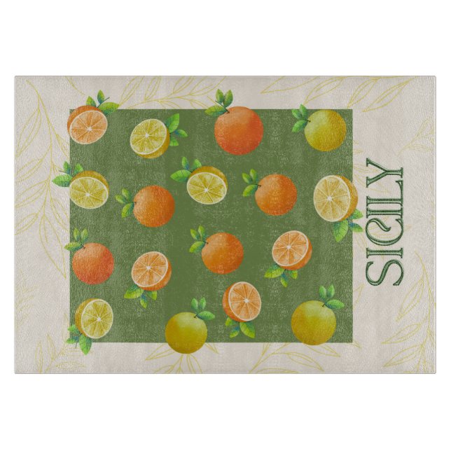 Sicily Citrus Wall Art | Italian Orange & Lemon  Cutting Board (Front)