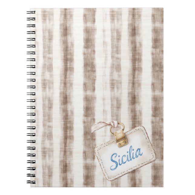 Sicily Cream Rustic Brown Stripes Notebook (Front)