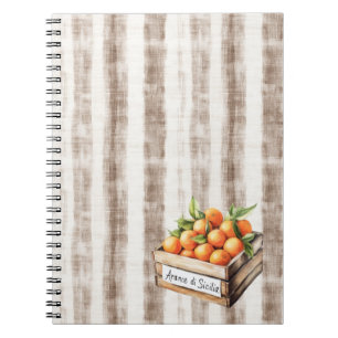 Sicily Cream Rustic Brown Stripes Oranges Notebook
