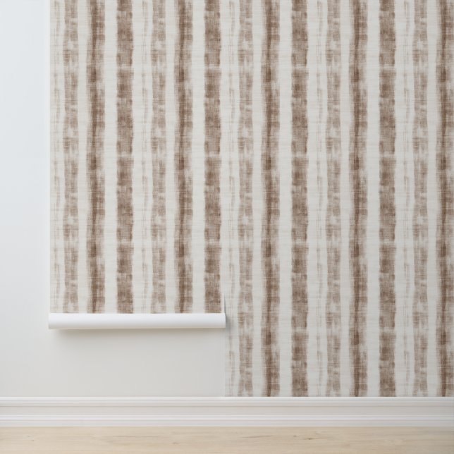 Sicily Cream Rustic Cream Brown Stripes Wallpaper (Application)