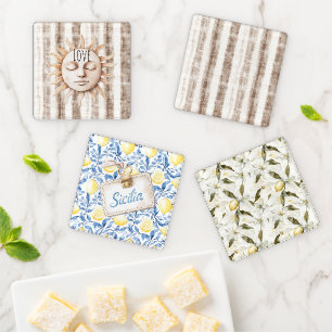 Sicily Cream Rustic Cream Sun Stripes Coaster Set