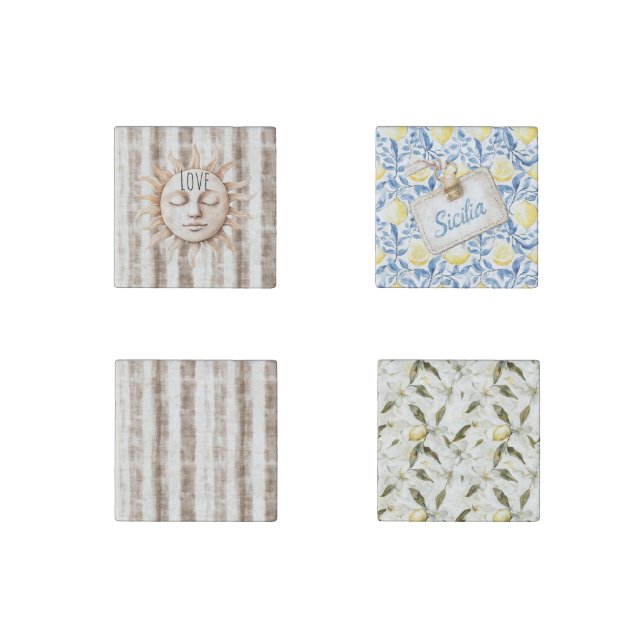 Sicily Cream Rustic Cream Sun Stripes Stone Magnet (Front)