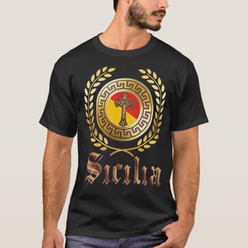 Sicily Flag and Crucifix T_Shirt