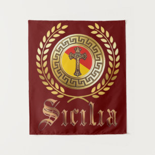Sicily Flag and Crucifix Tapestry
