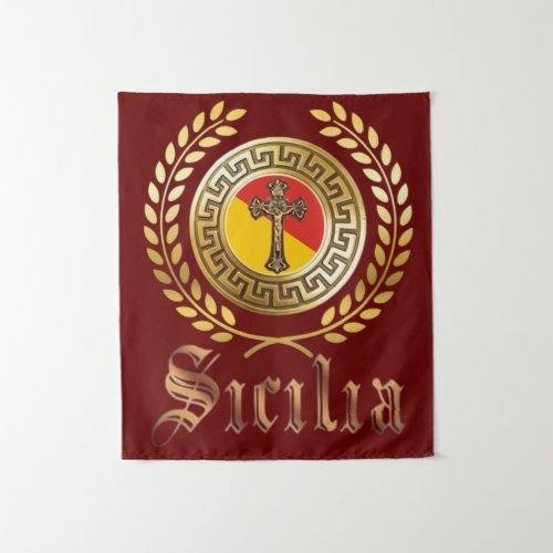 Sicily Flag and Crucifix Tapestry