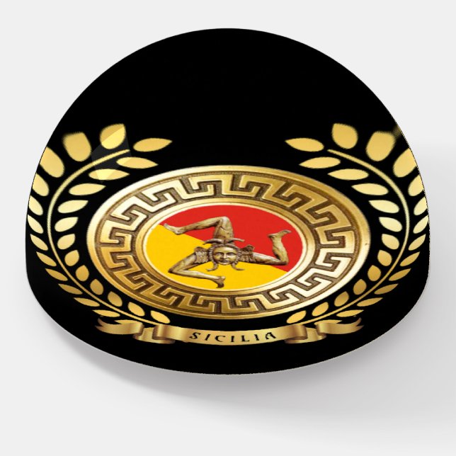 Sicily Flag and  Emblem Patriotic Paperweight (Angled)