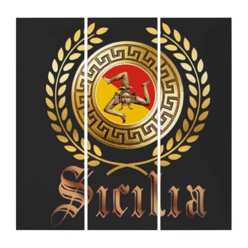 Sicily Flag and  Emblem Triptych