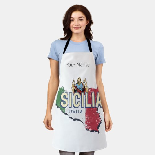 Sicily Flag Italy Retro Map Vintage Souvenir Apron