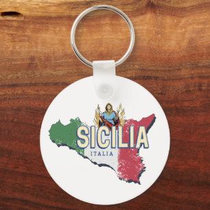 Sicily Flag Italy Retro Map Vintage Souvenir Keychain
