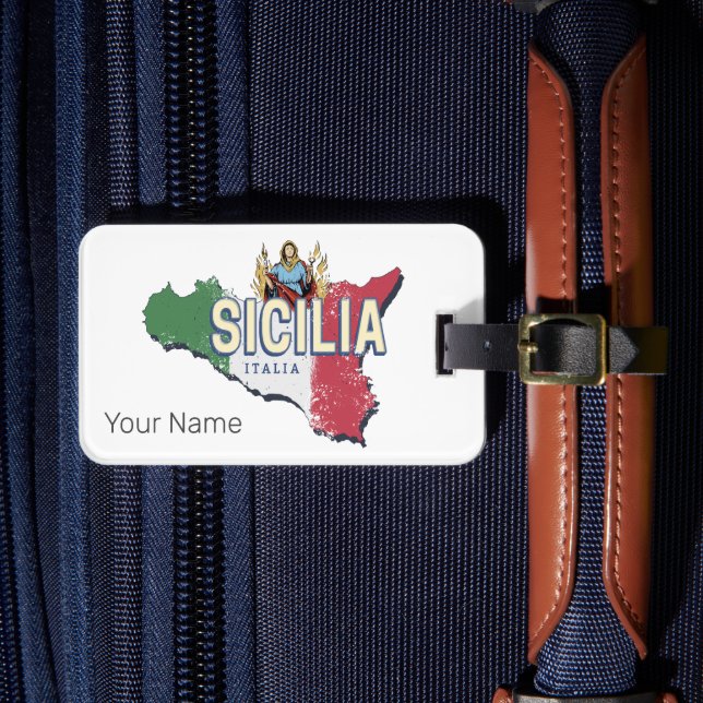 Sicily Flag Italy Retro Map Vintage Souvenir Luggage Tag (Front Insitu 4)