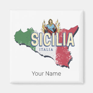 Sicily Flag Italy Retro Map Vintage Souvenir Magnet