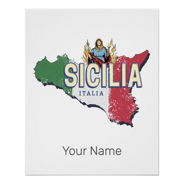 Sicily Flag Italy Retro Map Vintage Souvenir Poster (Front)