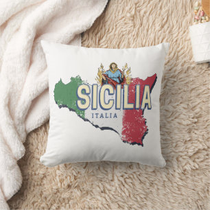 Sicily Flag Italy Retro Map Vintage Souvenir Throw Pillow