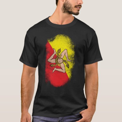 Sicily Flag Souvenir _ Distressed Sicilian Design T_Shirt