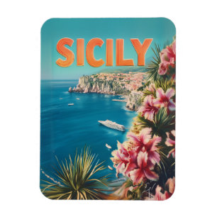 Sicily flowers vintage magnet