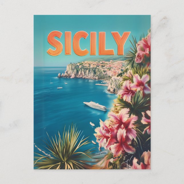 Sicily flowers vintage postcard (Front)