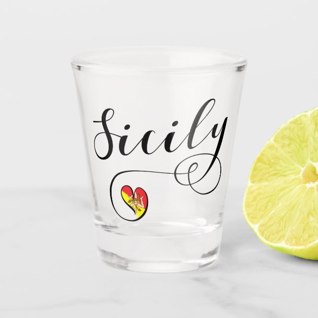 Sicily Heart Flag, Sicilian, Shot Glass (Front)