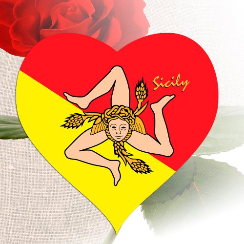 Sicily Heart Sticker Patriotic Sicilian Flag Heart Sticker