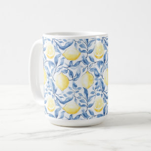 Sicily Italian Rustic Blue Leaves Lemons  Coffee Mug