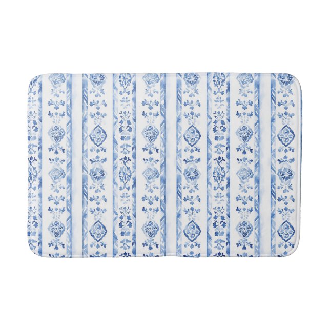 Sicily Italian Rustic Blue Stripes Bath Mat (Front)