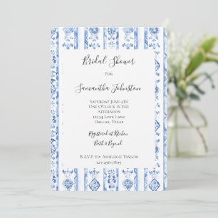 Sicily Italian Rustic Blue Stripes Bridal Shower Invitation