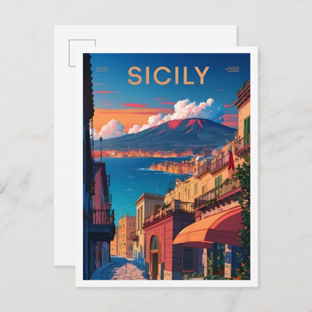 Sicily Italy Art Vintage Travel Illustration Postcard (Front/Back)
