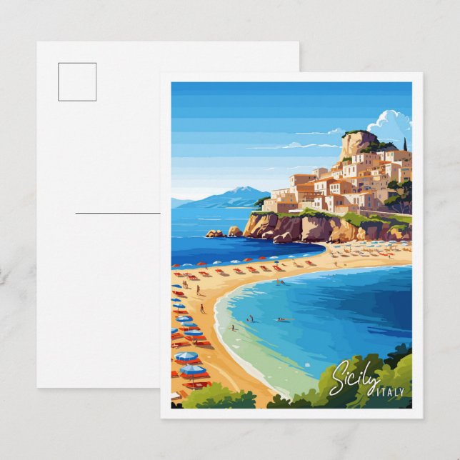Sicily Italy Art vintage travel illustration Postcard (Front/Back)