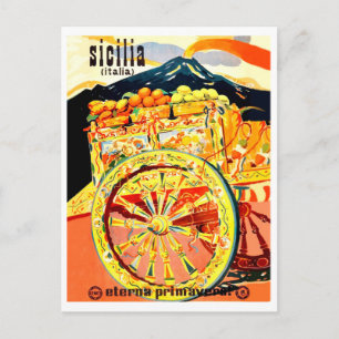 Sicily, Italy, carriage full of fruits, vintage Postcard
