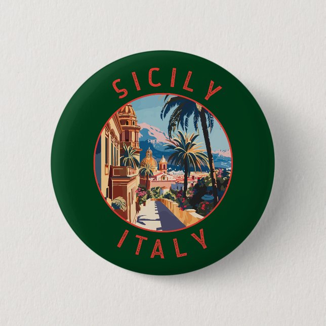 Sicily Italy Retro Distressed Circle Button (Front)