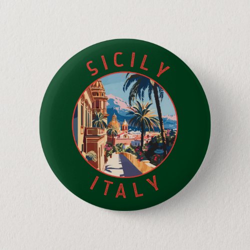 Sicily Italy Retro Distressed Circle Button