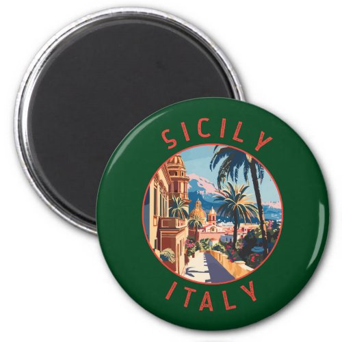 Sicily Italy Retro Distressed Circle Magnet