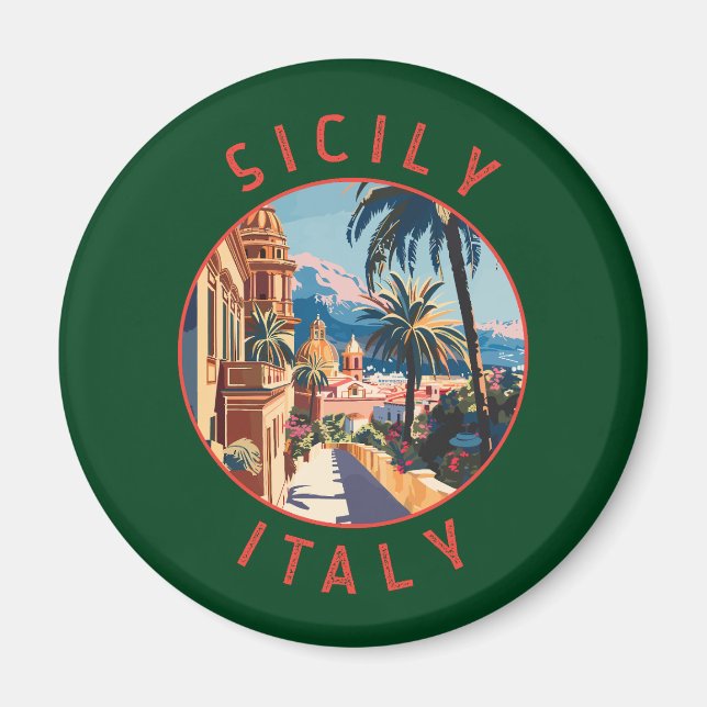 Sicily Italy Retro Distressed Circle Magnet (Front)