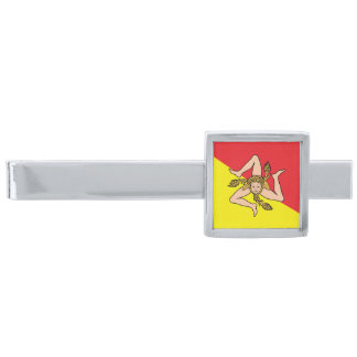 Sicily Italy Tiebar Silver Finish Tie Clip