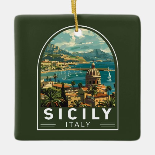 Sicily Italy Travel Art Vintage Ceramic Ornament