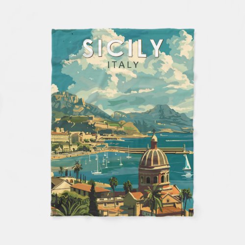 Sicily Italy Travel Art Vintage Fleece Blanket