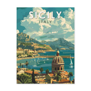 Sicily Italy Travel Art Vintage Postcard