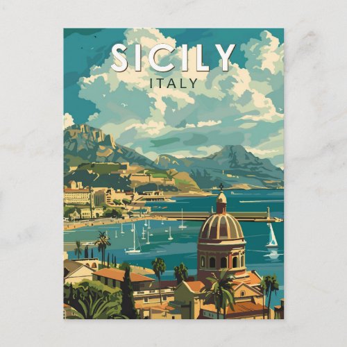 Sicily Italy Travel Art Vintage Postcard