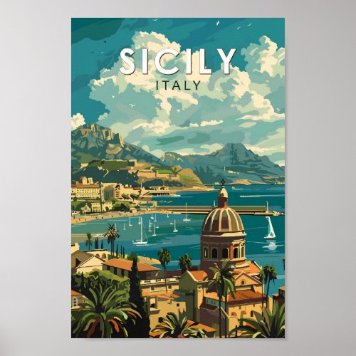 Sicily Italy Travel Art Vintage Poster